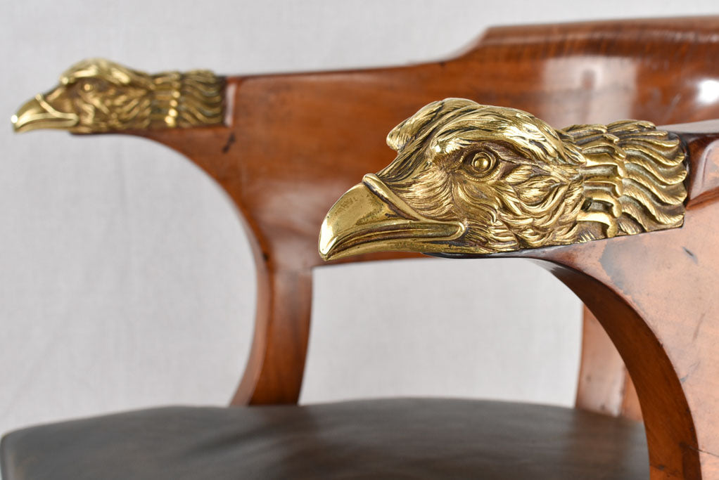 Empire desk chair, w/ bronze eagles & leather seat