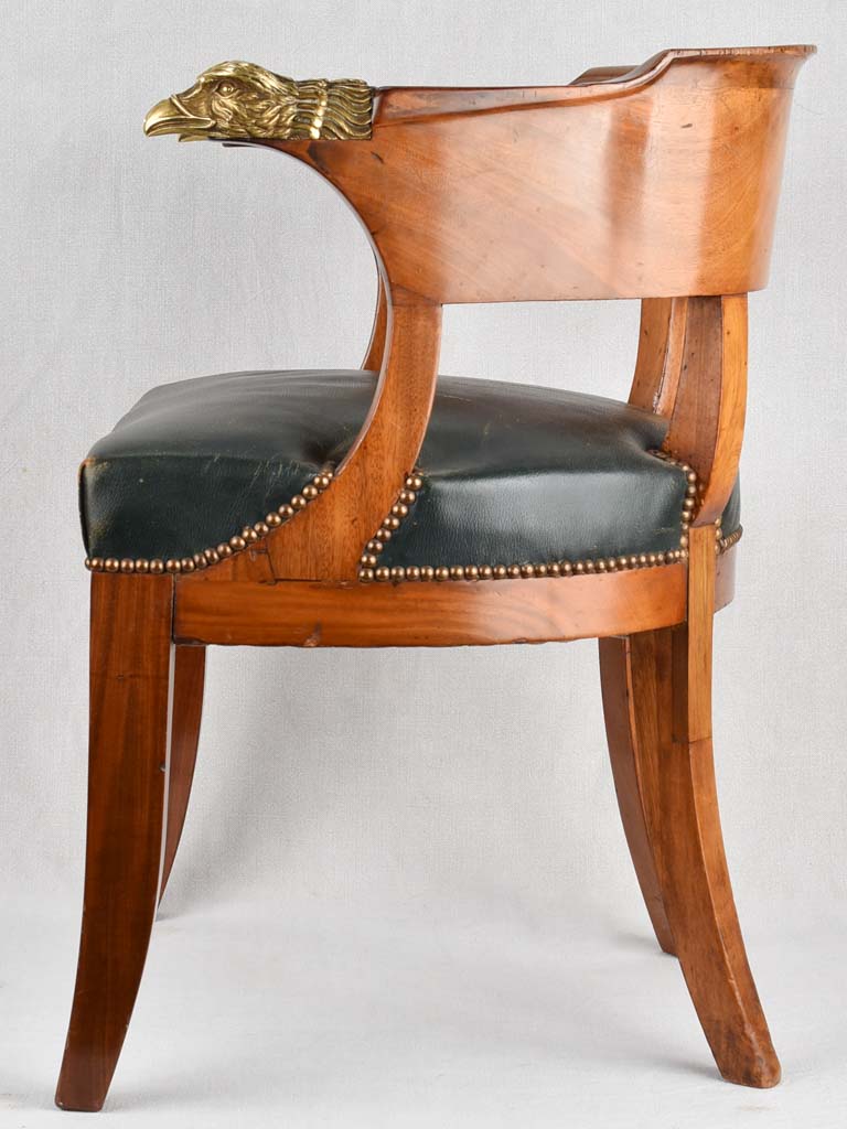 Empire desk chair, w/ bronze eagles & leather seat