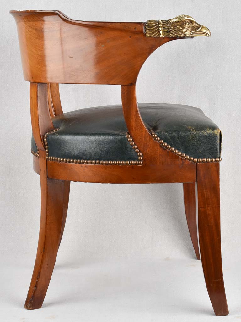 Empire desk chair, w/ bronze eagles & leather seat