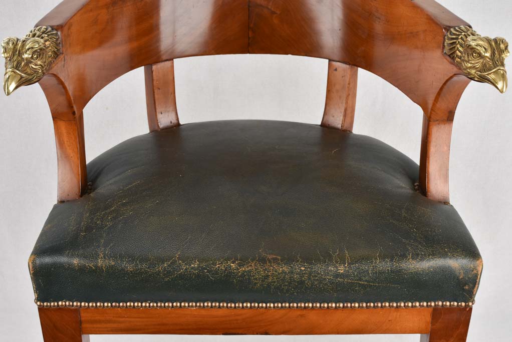 Empire desk chair, w/ bronze eagles & leather seat