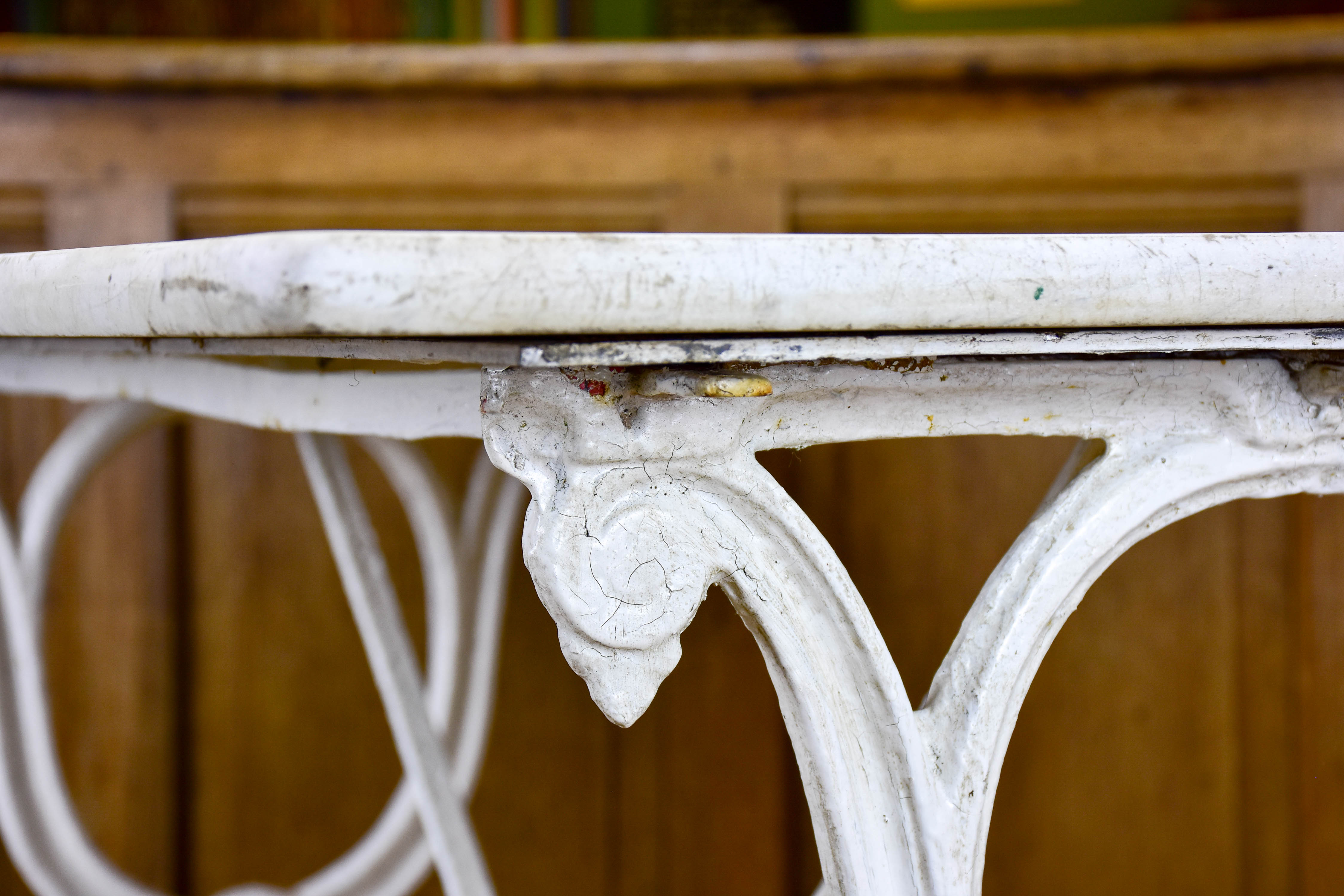 Antique French garden table with marble top