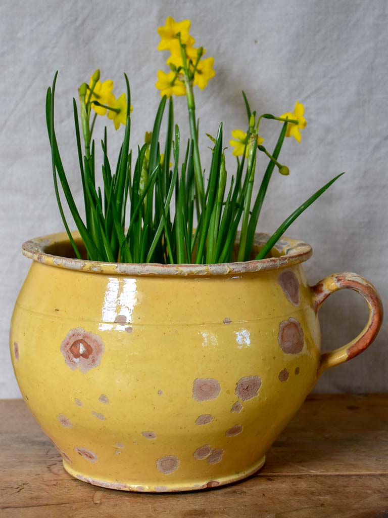 Antique French chamber pot with pale yellow glaze