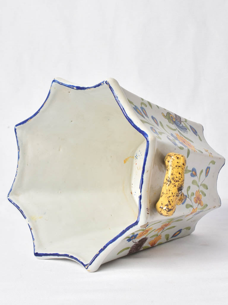 Antique cachepot - yellow & blue 8¼"