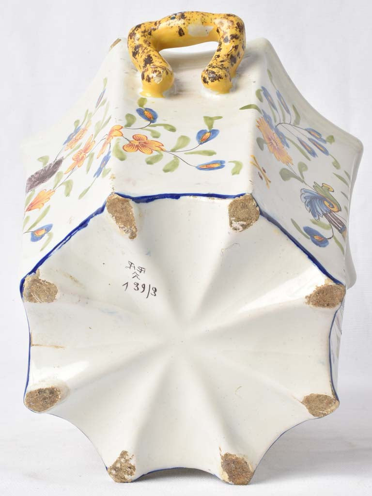 Antique cachepot - yellow & blue 8¼"
