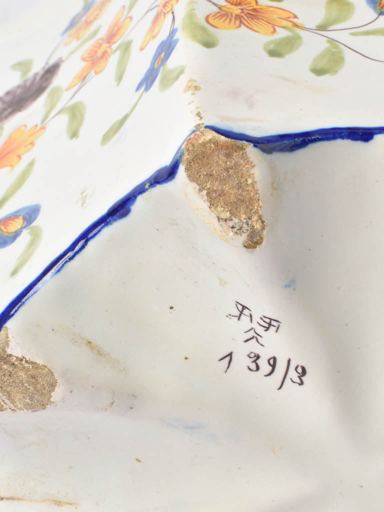 Antique cachepot - yellow & blue 8¼"