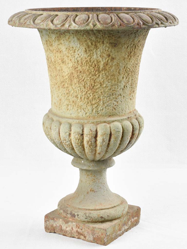 Pair of antique Medici urns - sage green patina 19¾"