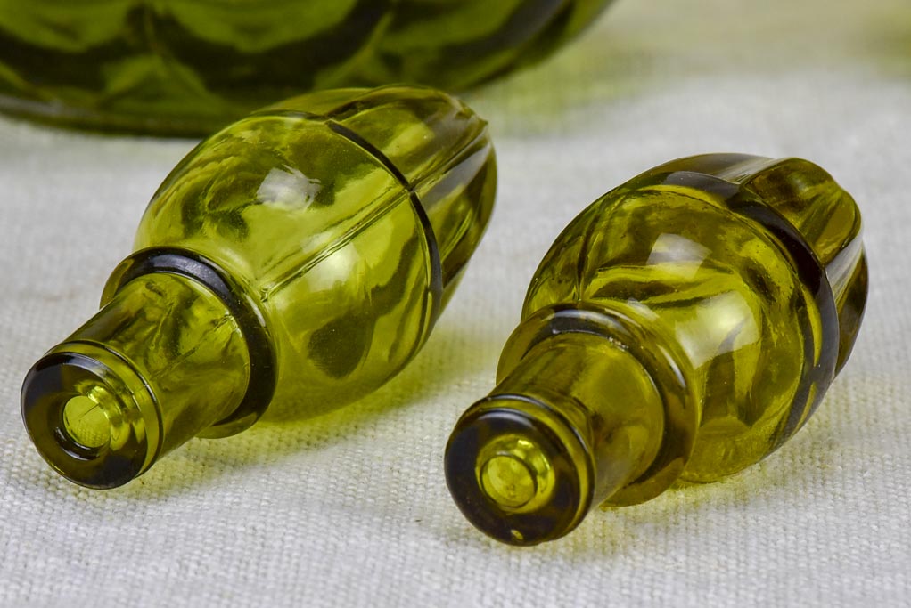 Vintage Italian olive glass carafes
