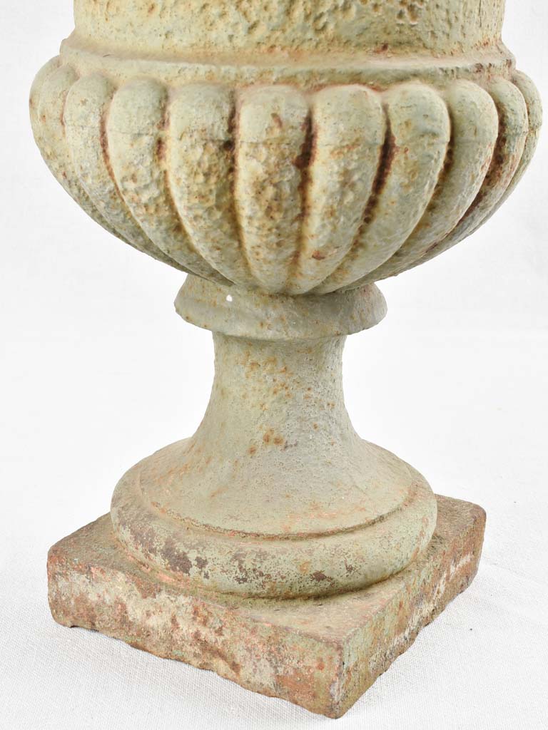 Pair of antique Medici urns - sage green patina 19¾"