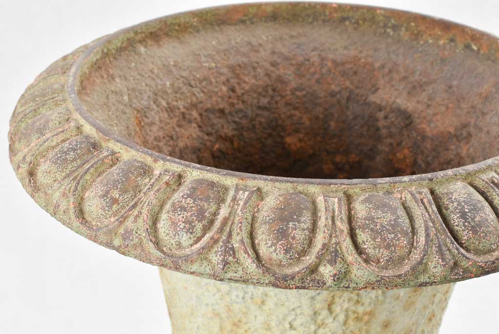 Pair of antique Medici urns - sage green patina 19¾"