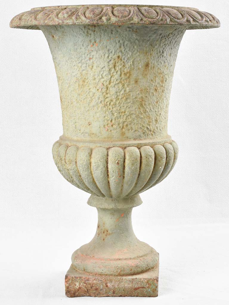 Pair of antique Medici urns - sage green patina 19¾"