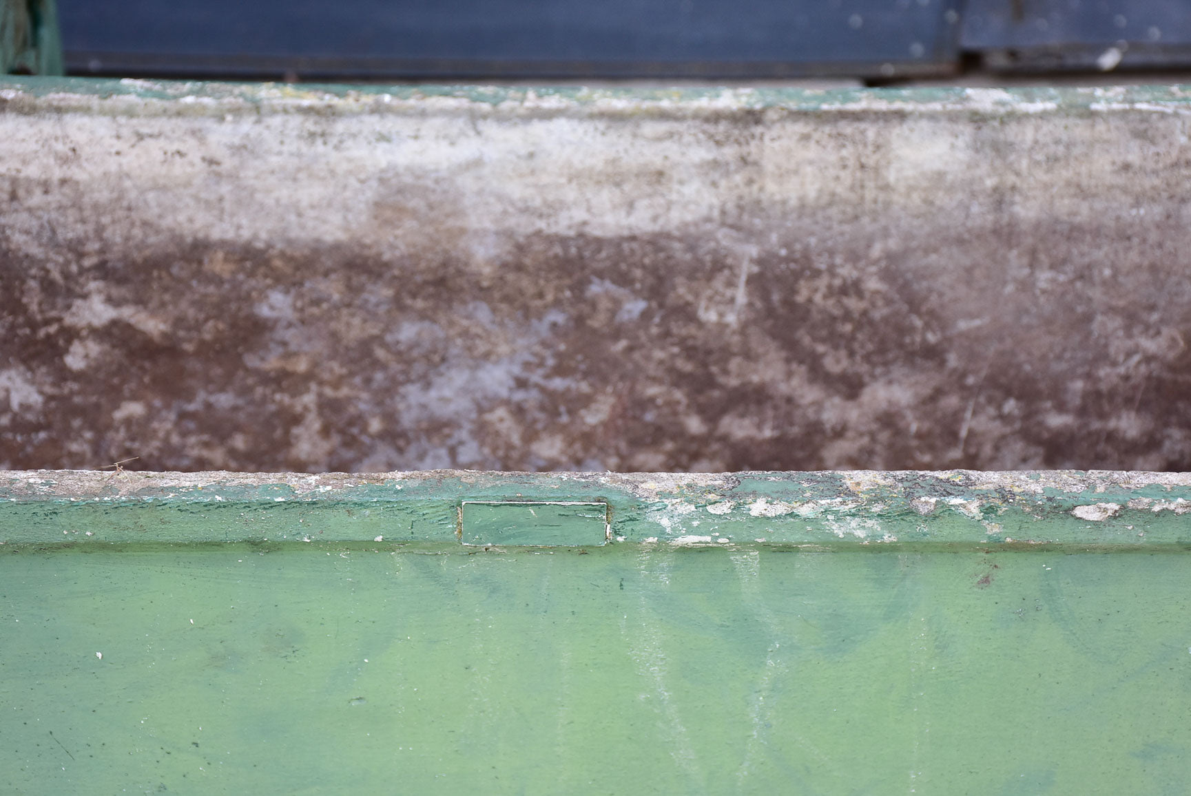 Pair of mid-century French rectangular garden planters / window boxes - green patina