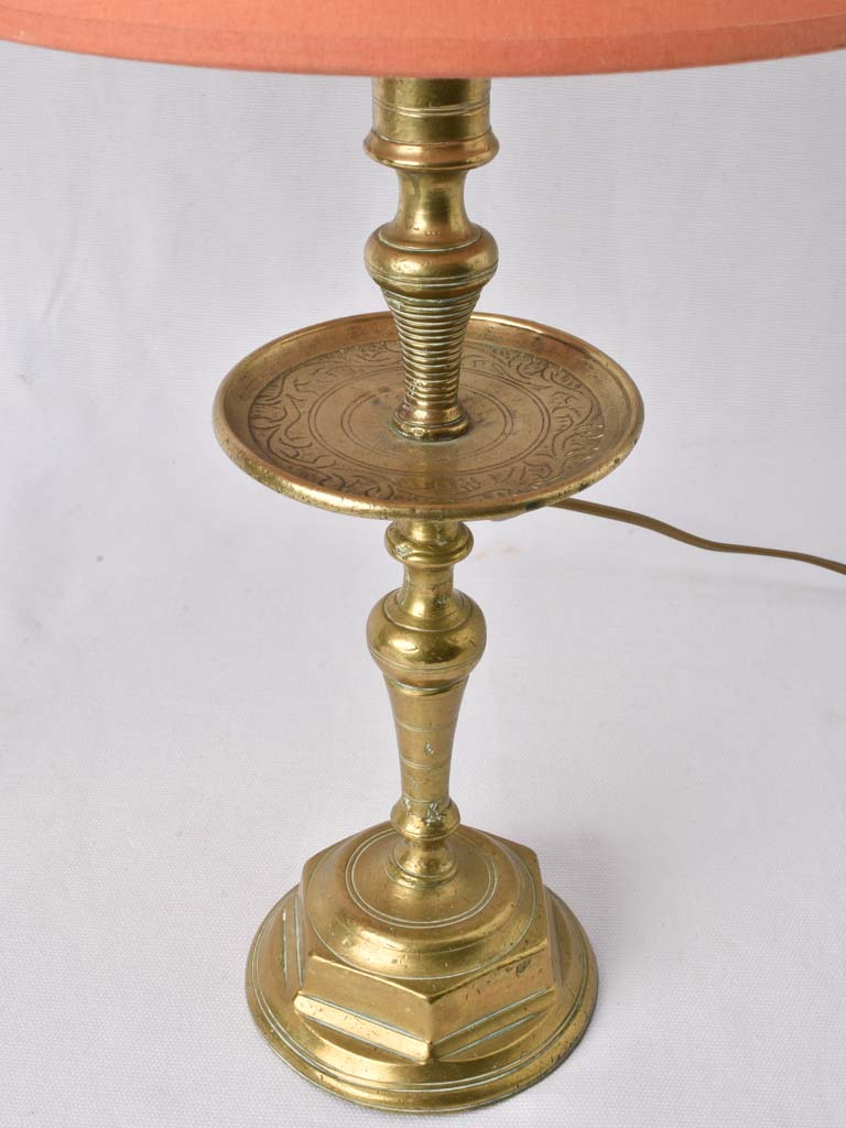 Two small bronze table lamps w/ red shades 19¾"