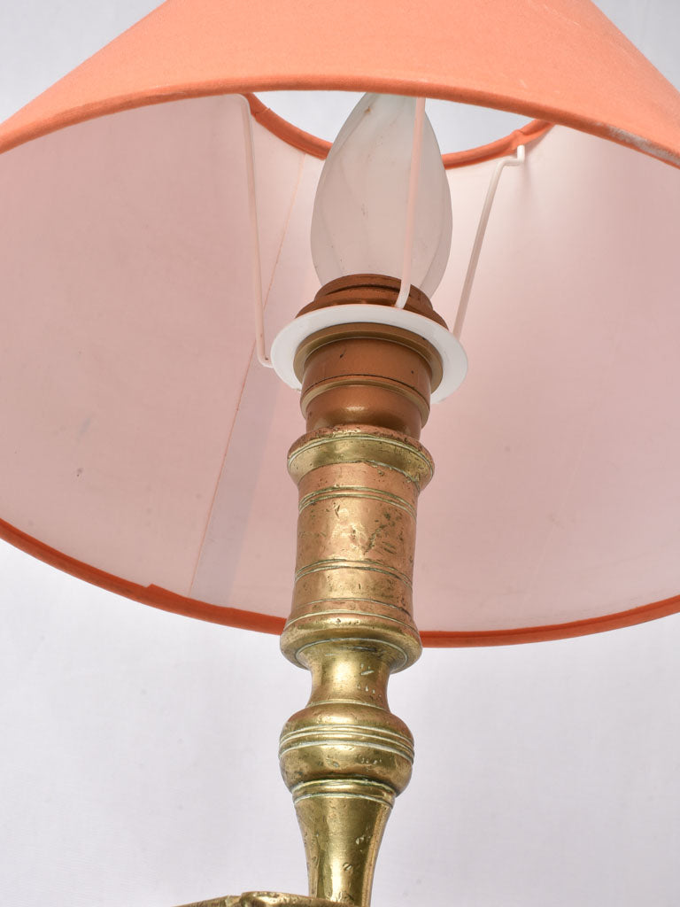 Two small bronze table lamps w/ red shades 19¾"
