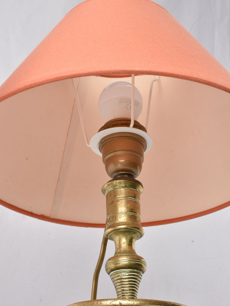 Two small bronze table lamps w/ red shades 19¾"