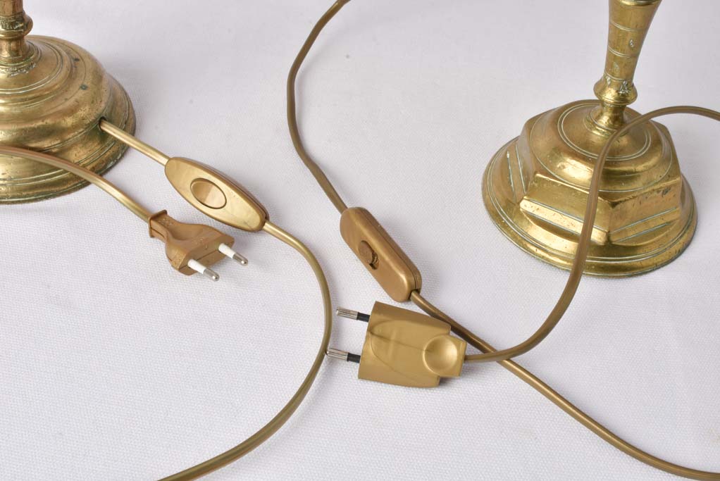 Two small bronze table lamps w/ red shades 19¾"