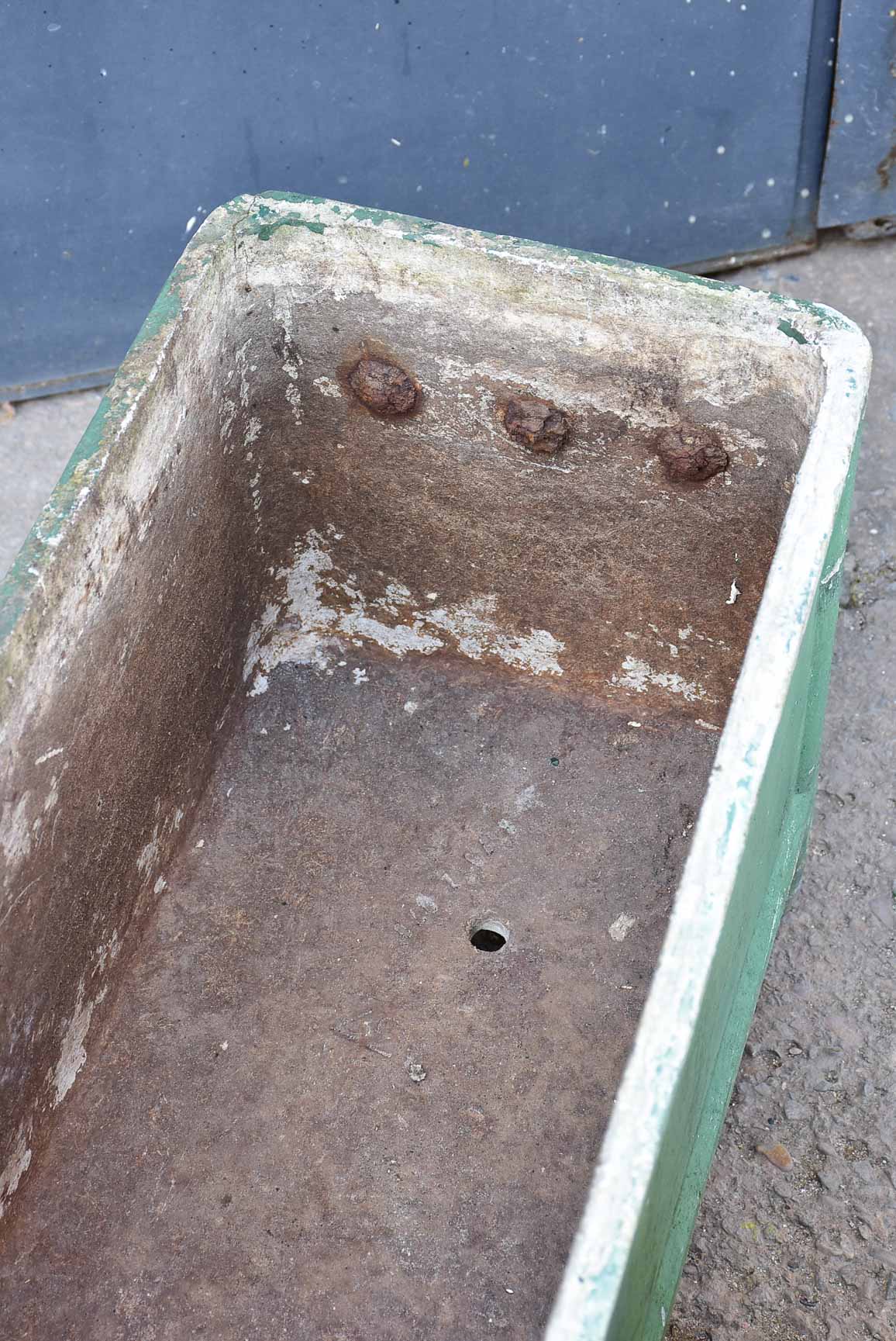 Pair of mid-century French rectangular garden planters / window boxes - dark green patina