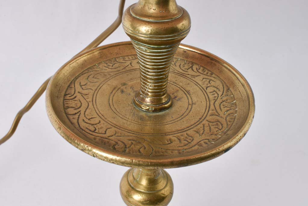 Two small bronze table lamps w/ red shades 19¾"