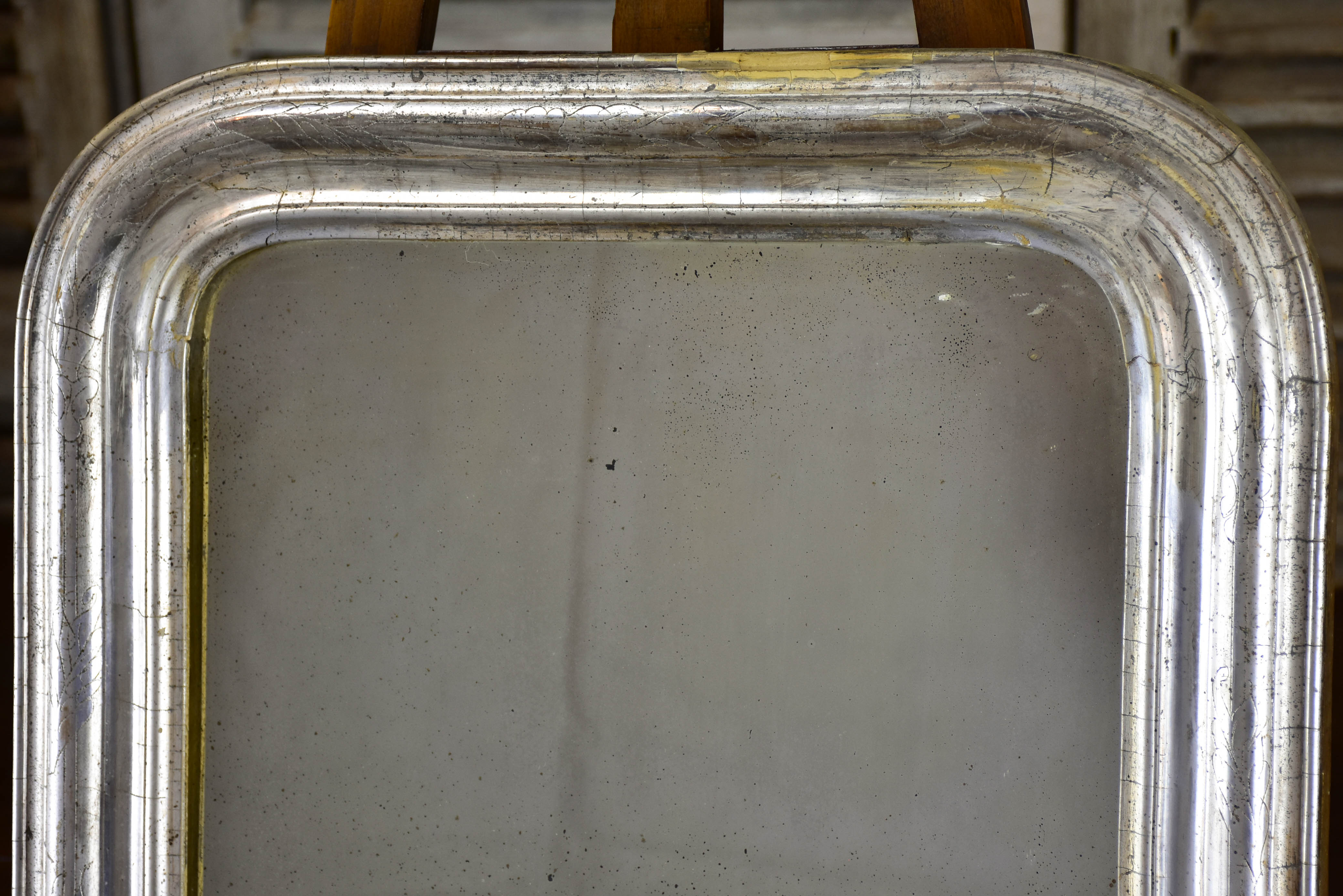 Small antique French Louis Philippe mirror with silver frame