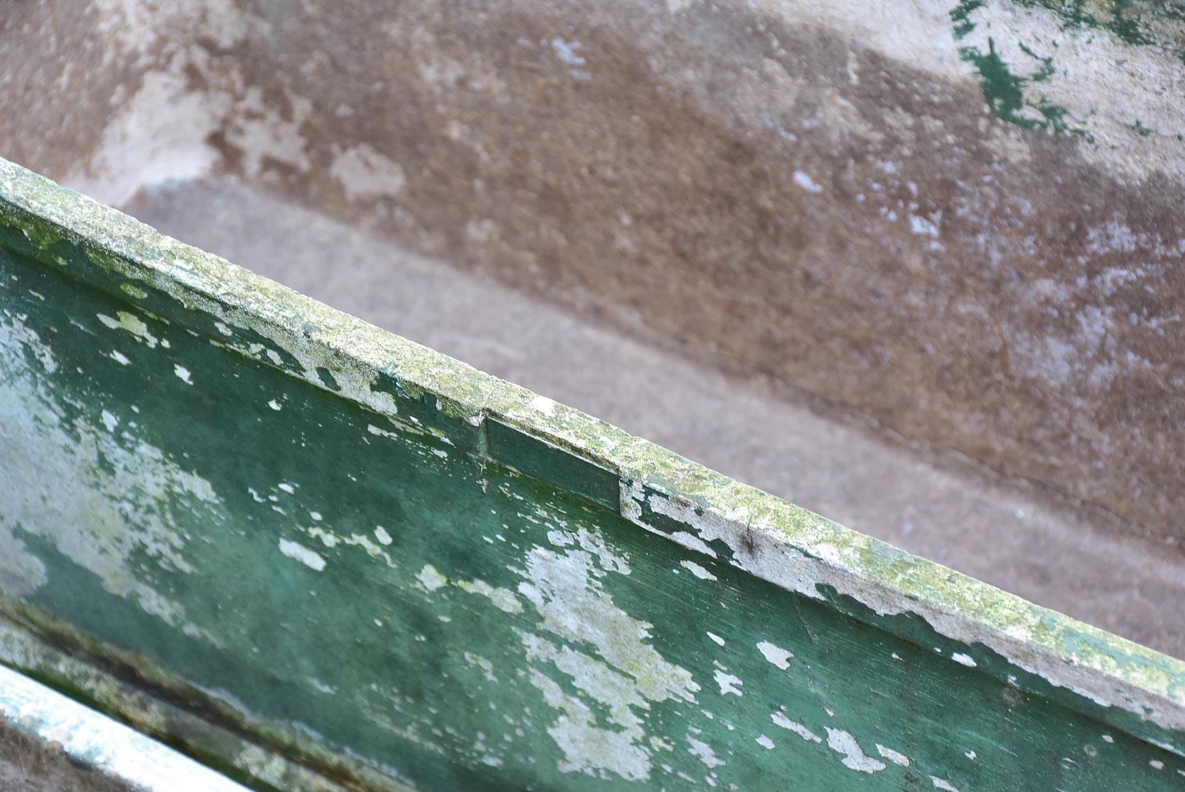Pair of mid-century French rectangular garden planters / window boxes - dark green patina
