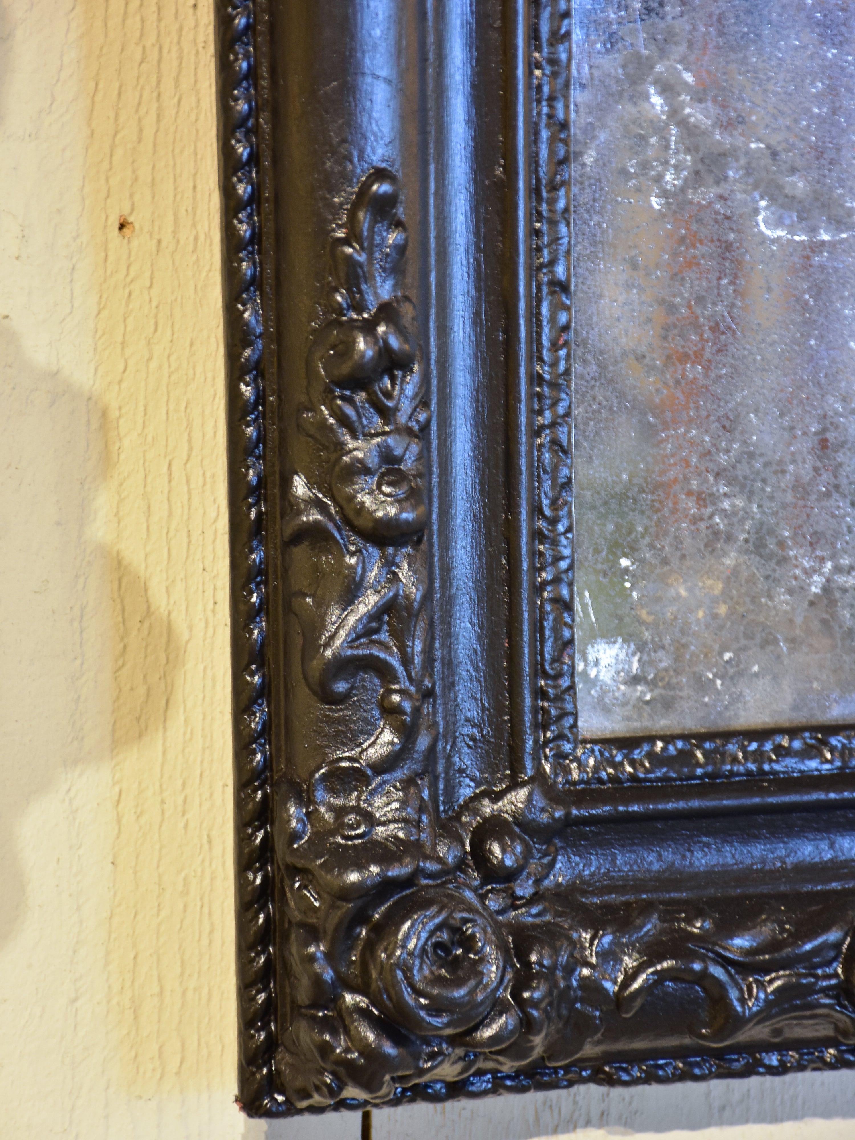 Antique Napoleon III mirror with black frame 31” x 46 ¾''