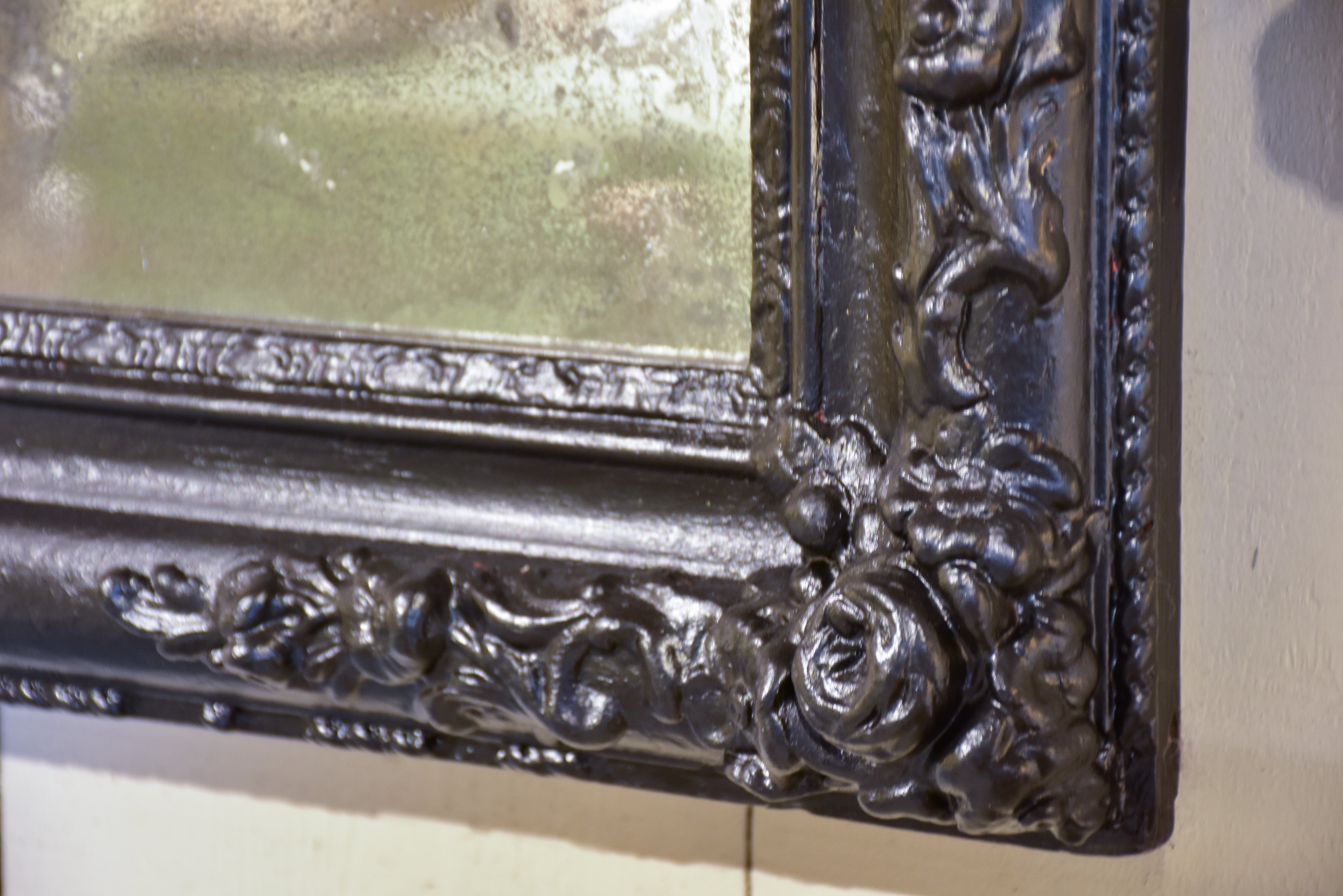 Antique Napoleon III mirror with black frame 31” x 46 ¾''