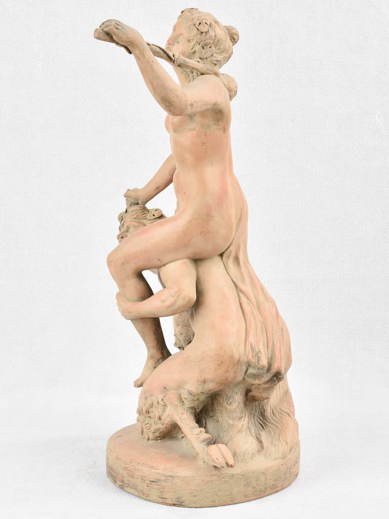 Antique terracotta sculpture - Satyr with Nymph - signed CLODION 20½"