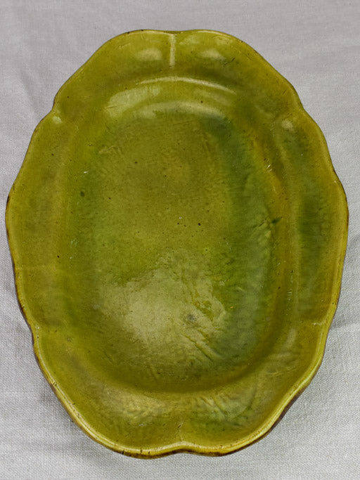 Pretty antique French platter with olive green glaze 15¼" Etienne Noel