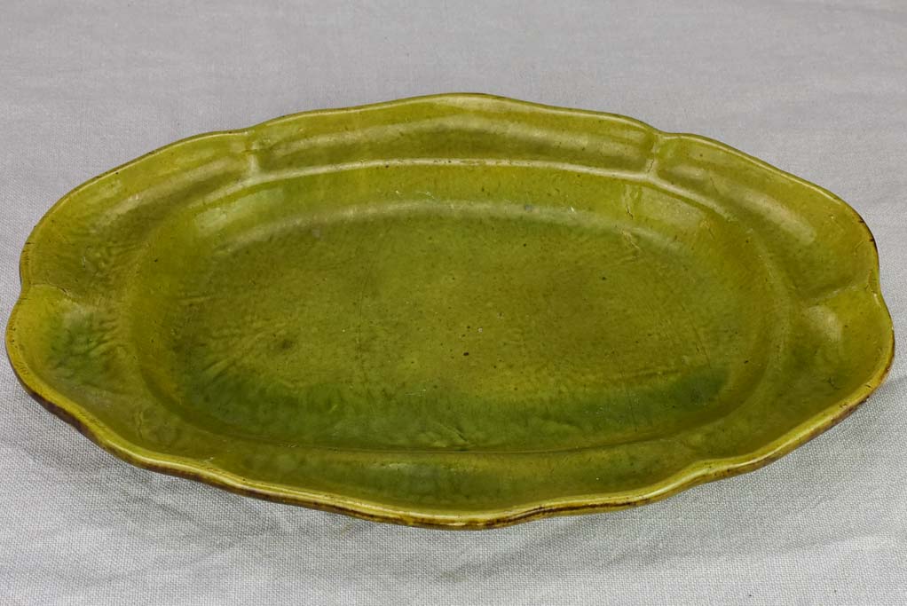 Pretty antique French platter with olive green glaze 15¼" Etienne Noel