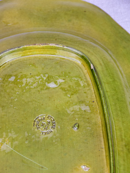 Pretty antique French platter with olive green glaze 15¼" Etienne Noel