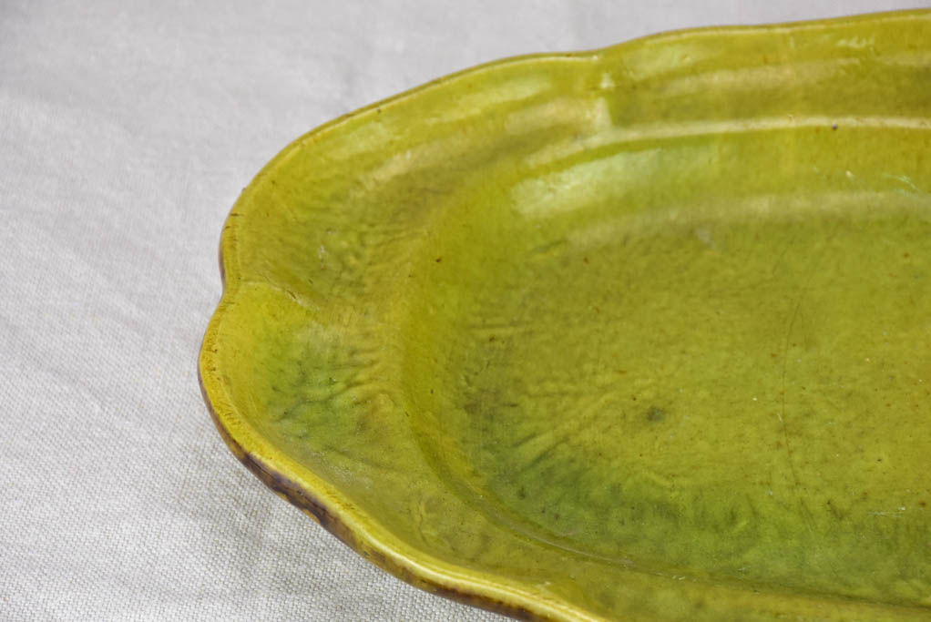Pretty antique French platter with olive green glaze 15¼" Etienne Noel