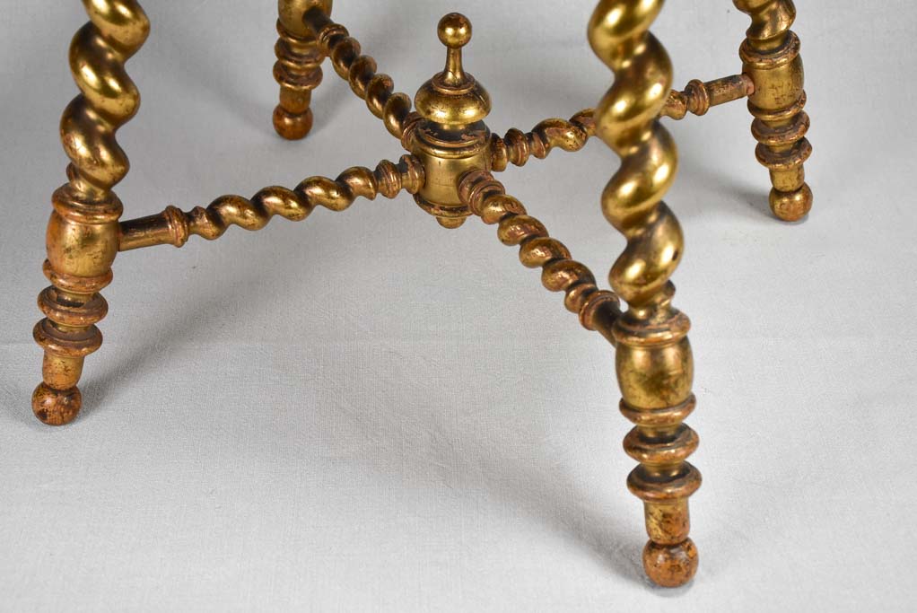 Late-19th-century gilded stool with original pink silk upholstery