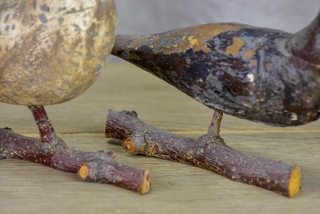 Collection of four antique carved wooden birds - late 19th / early 20th Century