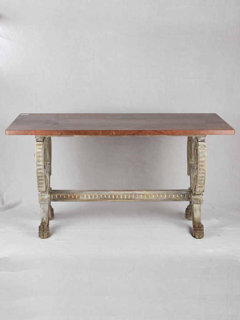 Renaissance-style red marble table, 26¾" x 54¼"