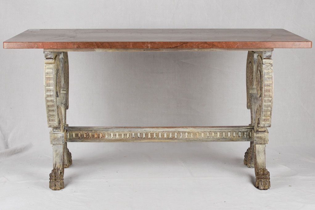 Renaissance-style red marble table, 26¾" x 54¼"