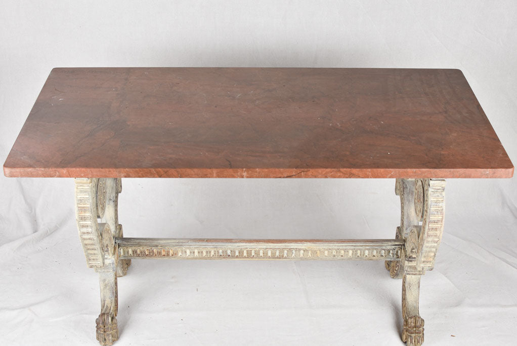 Renaissance-style red marble table, 26¾" x 54¼"