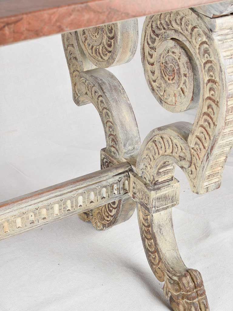 Renaissance-style red marble table, 26¾" x 54¼"