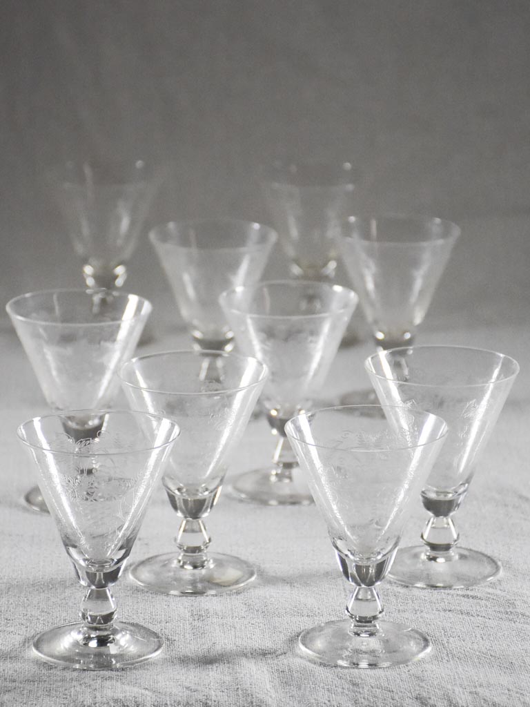 Engraved Early-Twentieth Century Aperitif Glasses