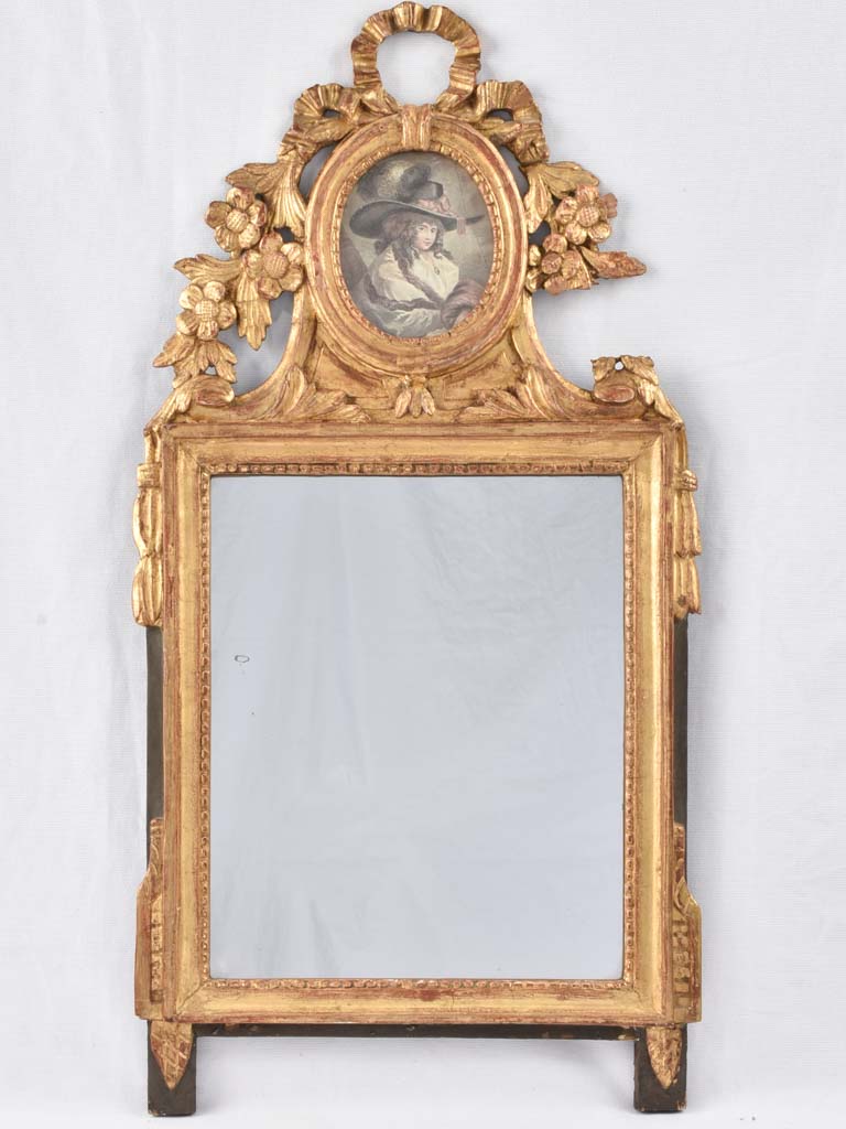 Crested Louis XVI mirror w/ portrait 17¼" x 32¾"
