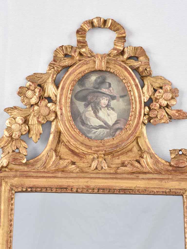 Crested Louis XVI mirror w/ portrait 17¼" x 32¾"