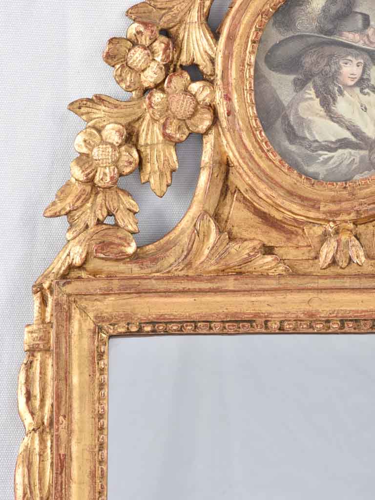 Crested Louis XVI mirror w/ portrait 17¼" x 32¾"