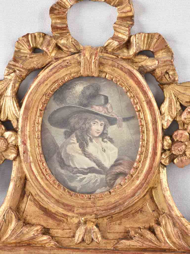 Crested Louis XVI mirror w/ portrait 17¼" x 32¾"