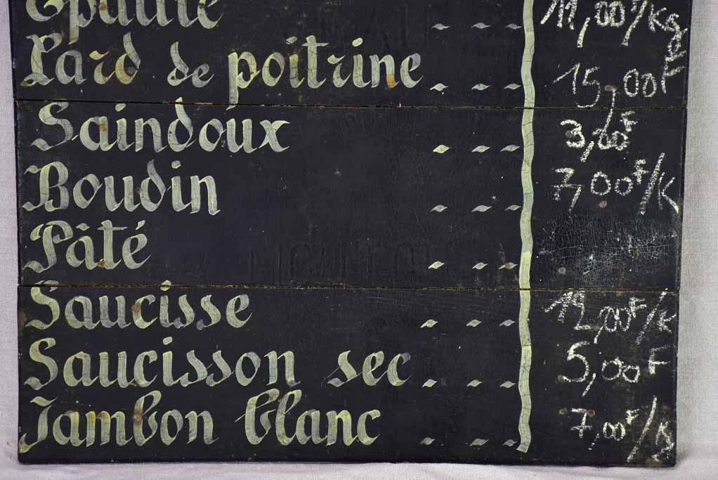 Mid century French butcher's shop menu
