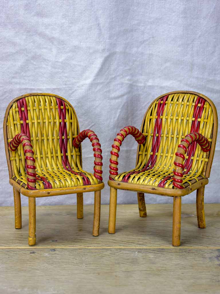 Pair of miniature rattan armchairs