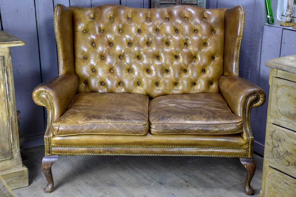 Mid Century English leather chesterfield sofa