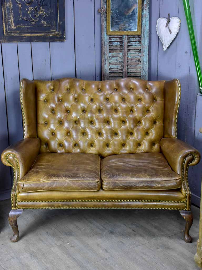 Mid Century English leather chesterfield sofa