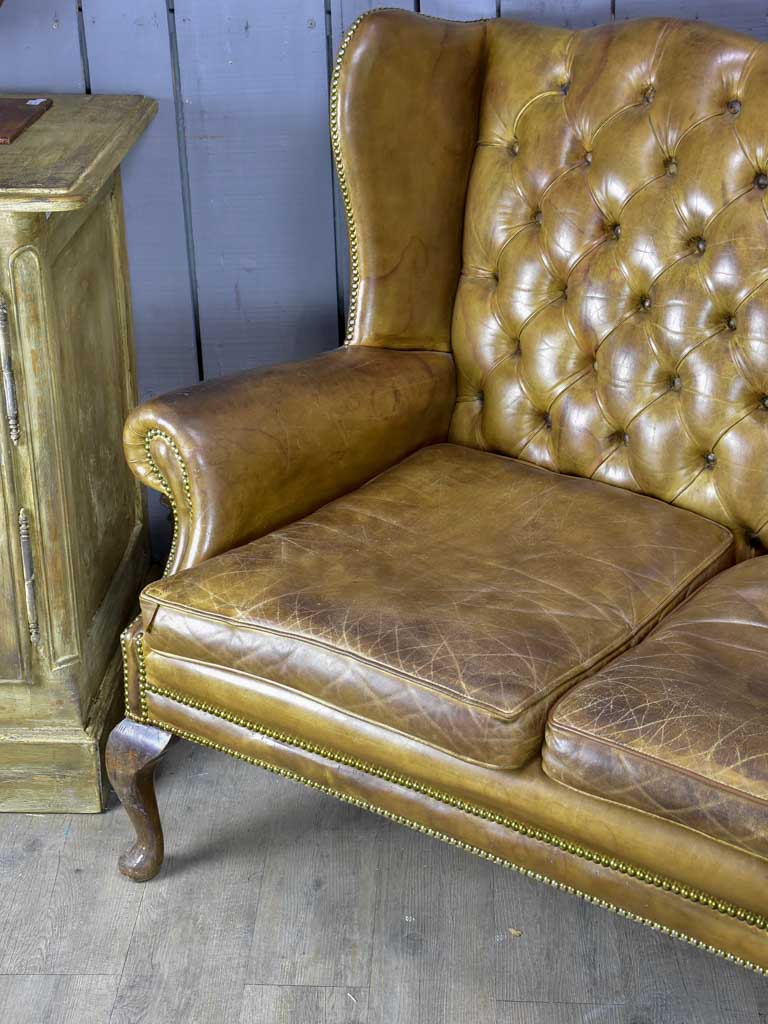 Mid Century English leather chesterfield sofa