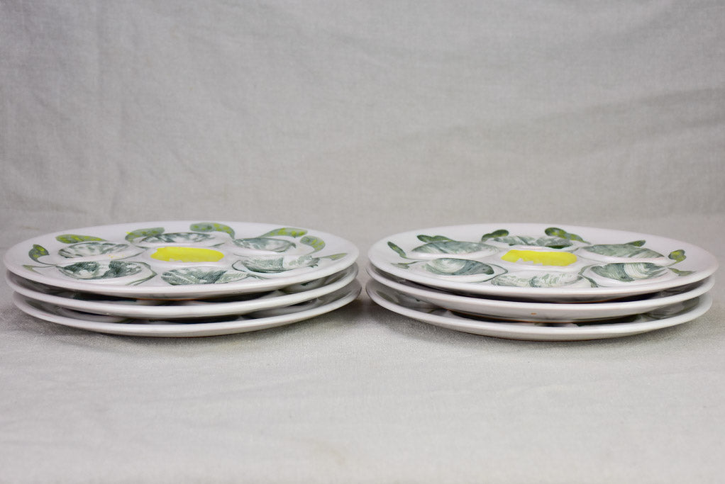 Set of 6 mid century French hand painted oyster serving plates - Pornic 9¾"