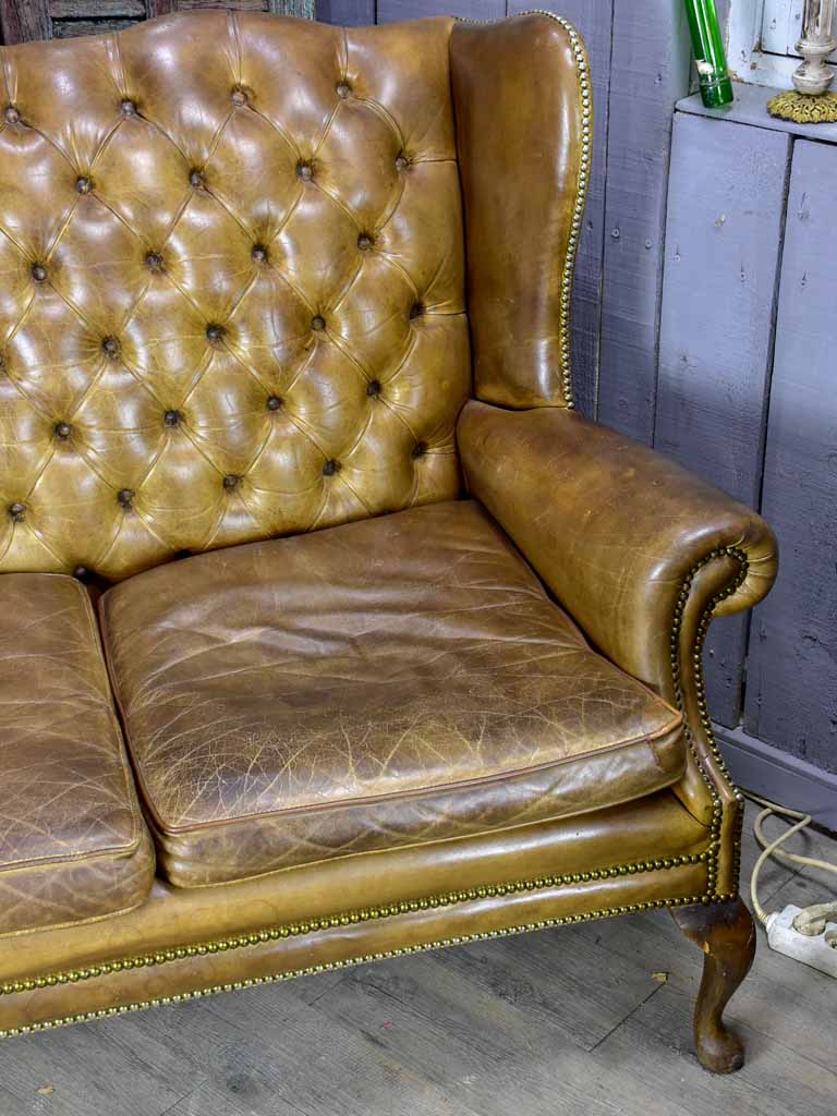 Mid Century English leather chesterfield sofa