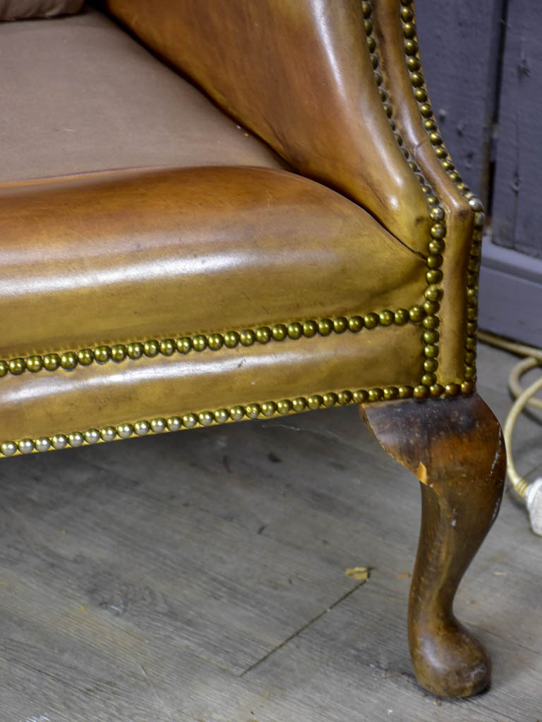 Mid Century English leather chesterfield sofa