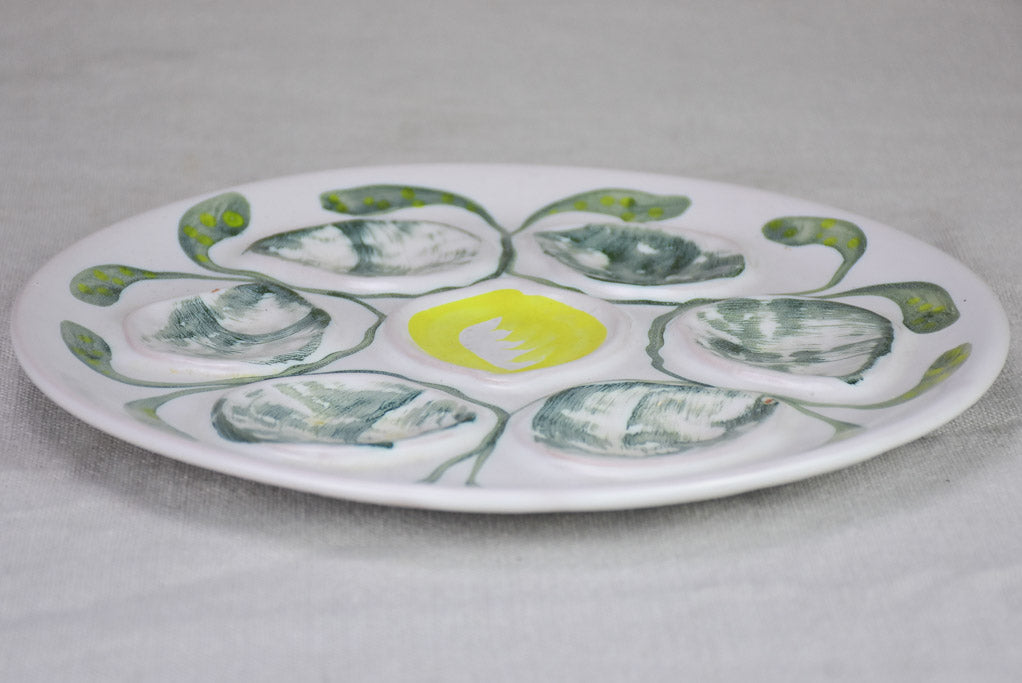 Set of 6 mid century French hand painted oyster serving plates - Pornic 9¾"